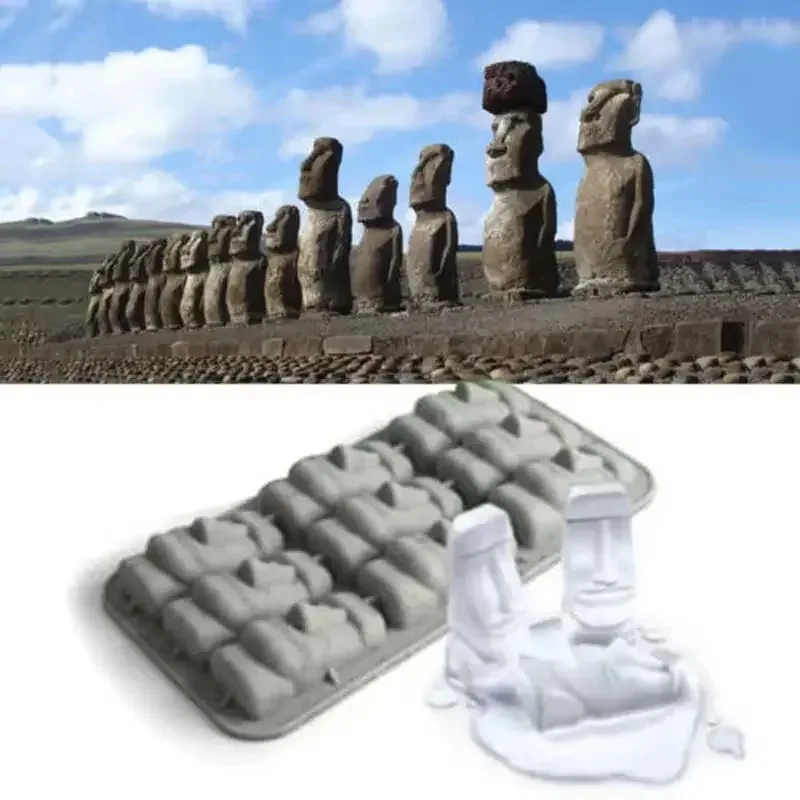 Moai Stone Carving Frozen Mini Silicone Ice Plate Ice Cube DIY Mold Summer Mini Silicone Cake Mold