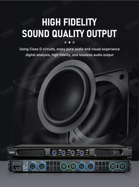 プロのデジタルハイパワーアンプ,1u,600w,2チャンネル,4