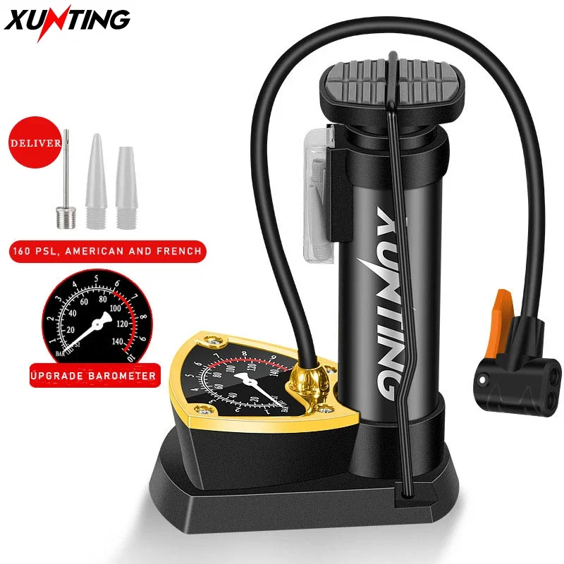 Xunting Foot Bike Pump Ultra-light MTB Road Pump Schrader Presta Cycling Inflator MAX 140PSI with Pressure Gauge Bicycle Pump