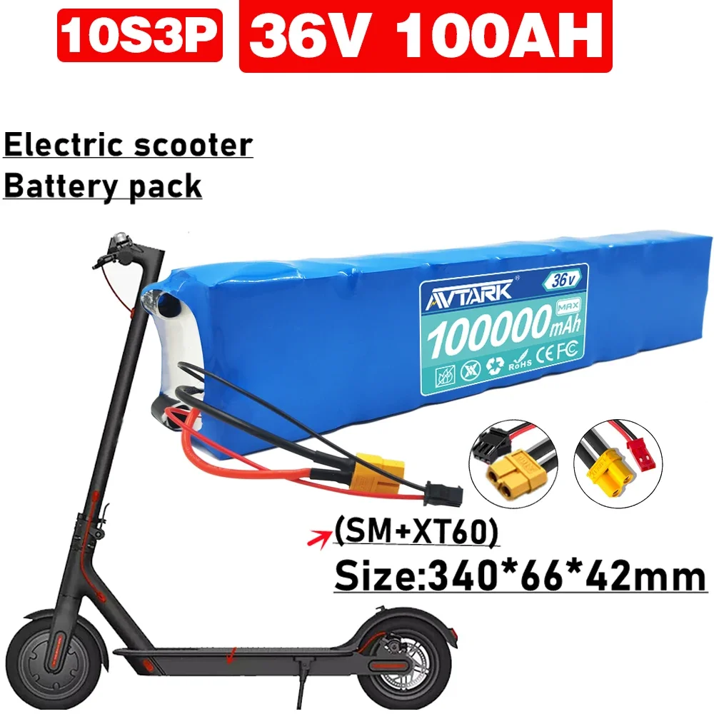 

36V100Ah 10S3P 18650 Lithium Battery Pack 600W 42V for Xiaomi M365 Pro Ebike Bicycle Scooter Inside with 20A BMS XT60 and T PLUG