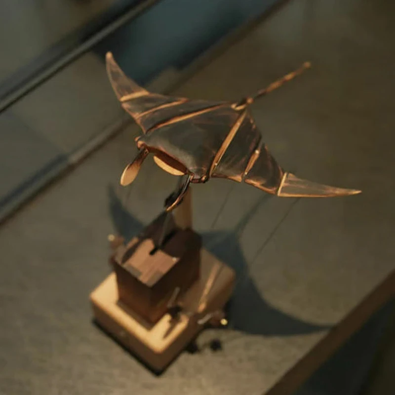 Manta Raya De Madera Mecánica – Escultura Automática Con Movimiento Realista – Hecha A Mano – 24 X 24 X 18 Cm – Decoración Para Hogar Y Oficina – Regalo Original