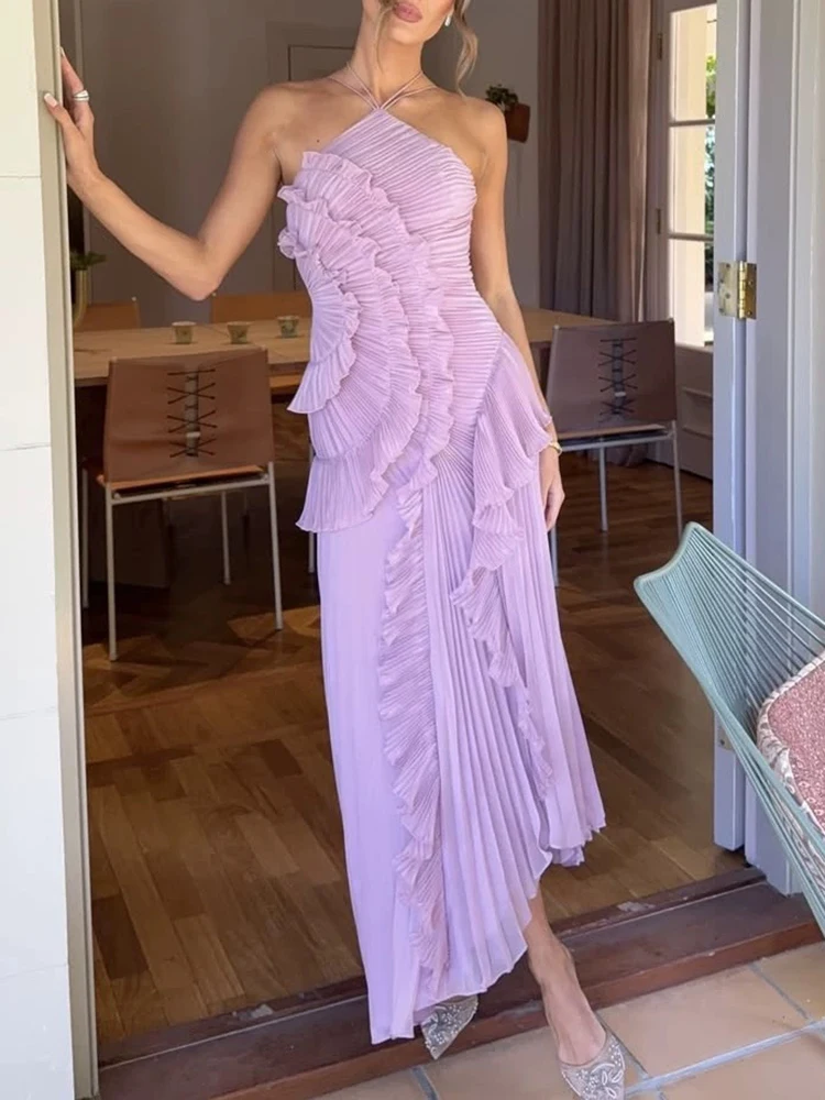 712409-477f62.jpg Ruffle ruffles design thin mid-length dress temperament fashion irregular halter women's dress 2025 summer new - Image 1