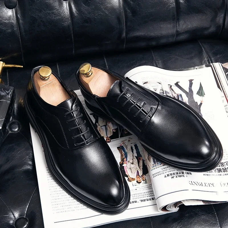 Business Formal Leather Men's Casual Dress Shoes Suit Low Top Solid Wedding Color Fashion Oxford Pointed Office Shoes