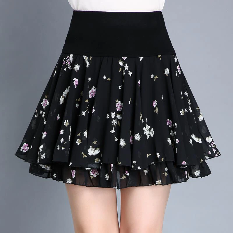 long skirts for women 2021 Chiffon Short Skirt Wave Dot Skirt Puffy  Pants Summer Large Anti Light High Waist Half  A-line Yarn  Little yellow flower black maxi skirt Skirts