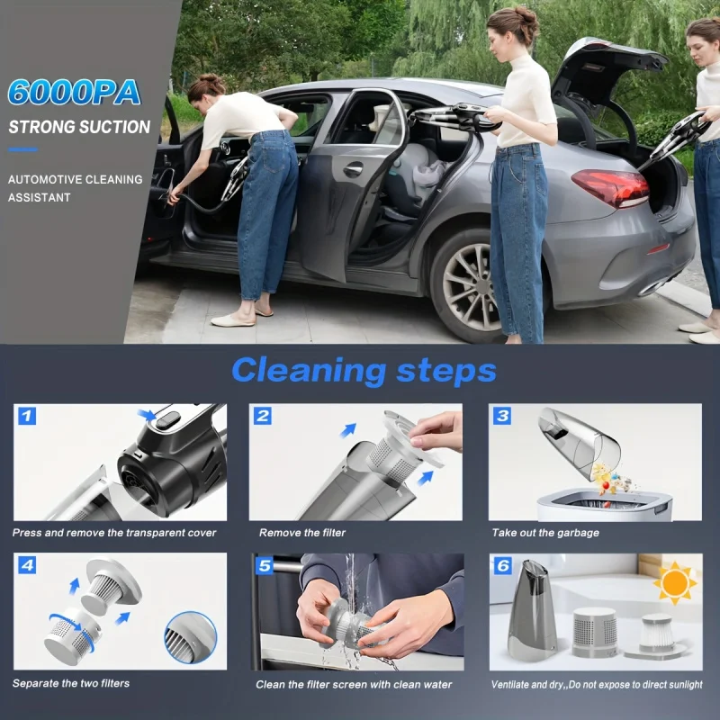 Portable Wireless Vacuum Cleaner Powerful Suction Rechargeable Handheld Vacuum Cleaner Quick Charge for Car Home Pet Hair