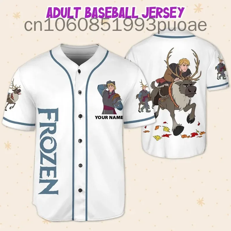 

Новинка, бейсбольная футболка Disney «Холодное сердце», принцесса Эльзы, Повседневная модная уличная футболка на пуговицах для мужчин и женщин