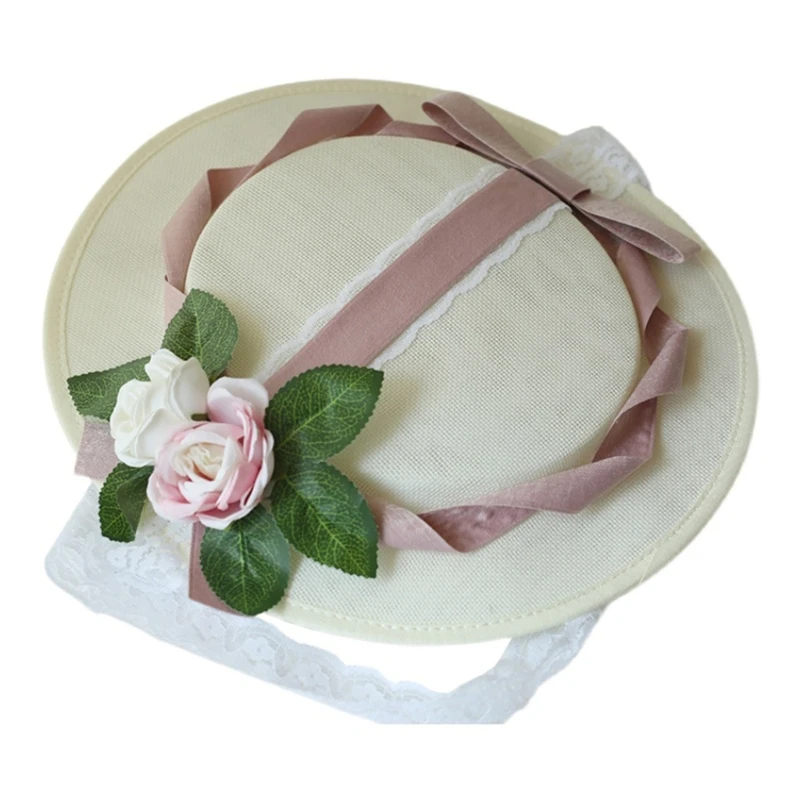 

Handmade Lace Flat Hat Court Miss Victorian Hat SunHat with Flower Bonnet