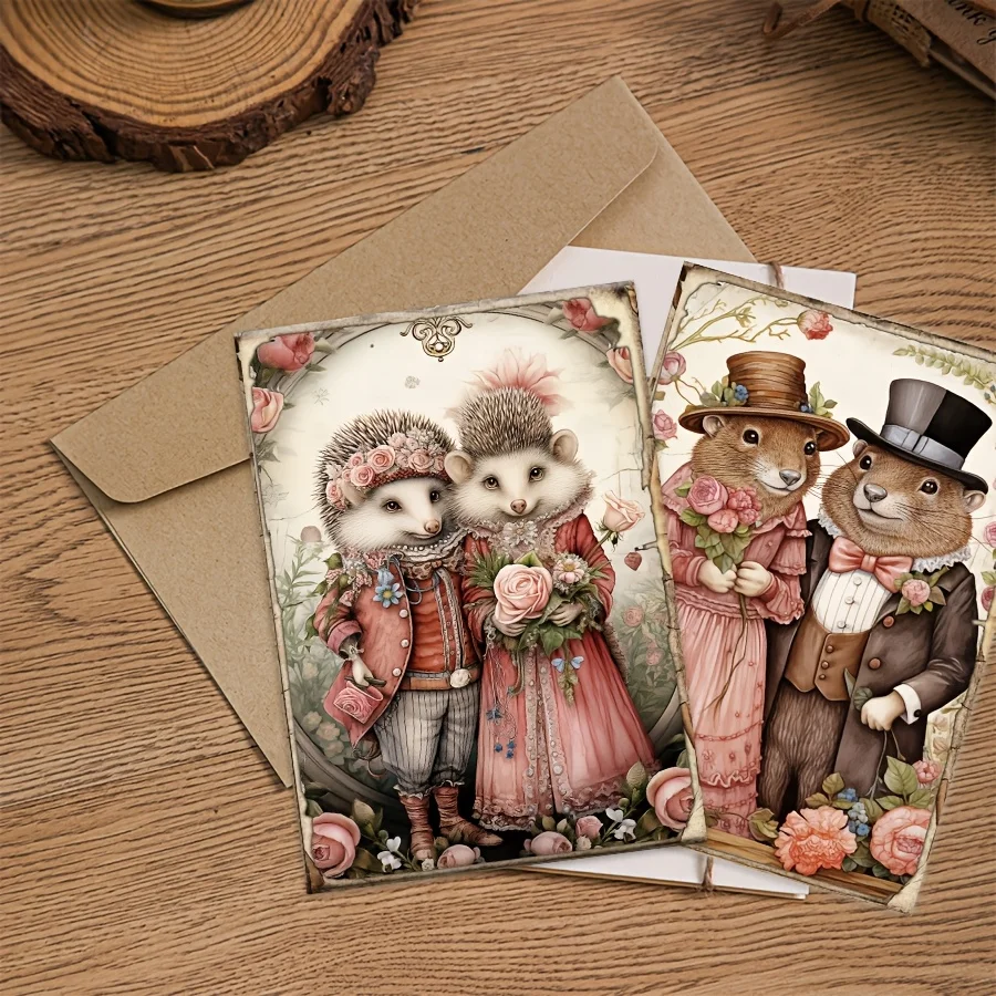 50pcs Card and Sticker Envelope Set Valentine's with Woodland Animal Ptterns for Wedding Flag DIY Bottle Scrapbooking