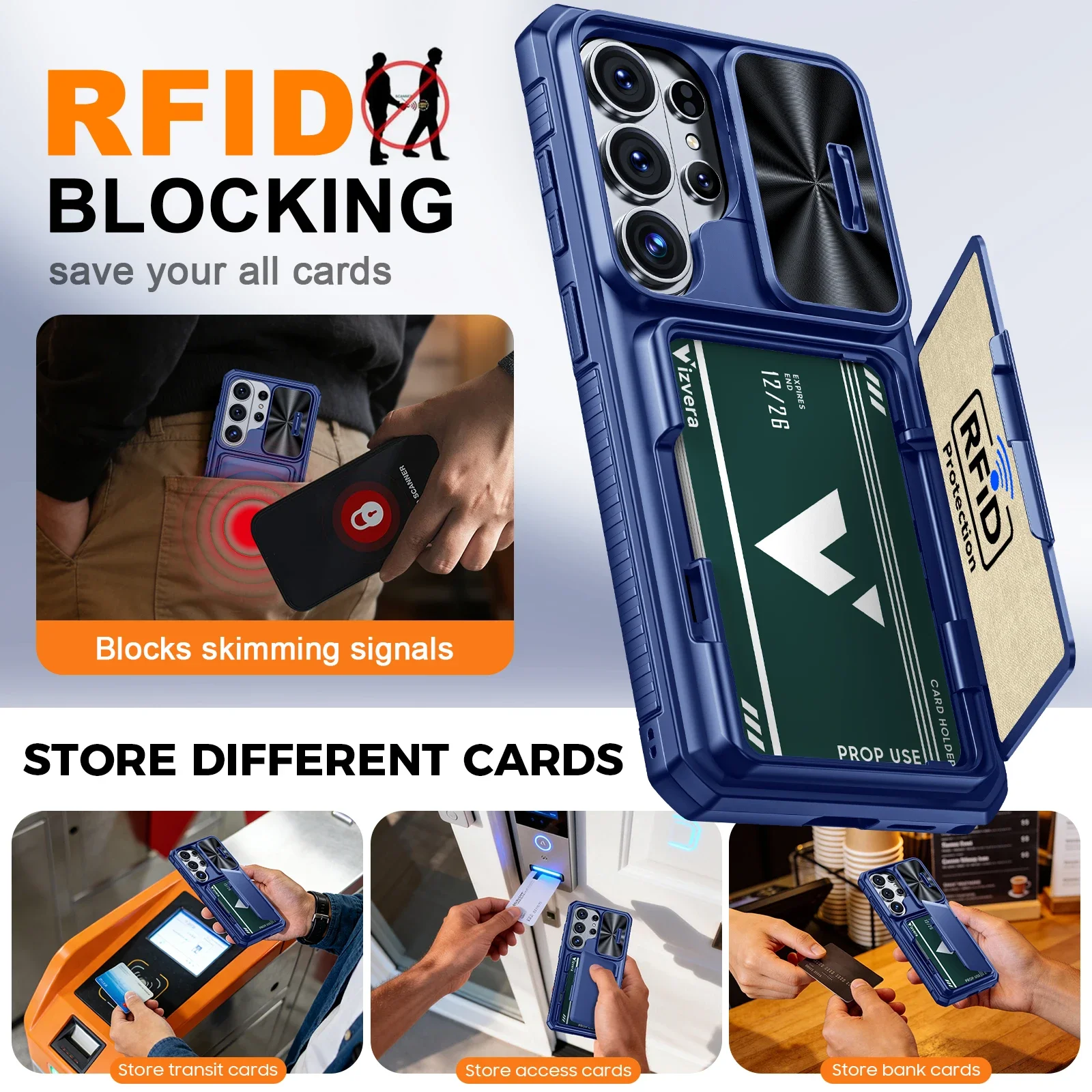 Premium Wallet Case - Full Body Protective with Card Holder, Camera Cover, & Kickstand, Blue