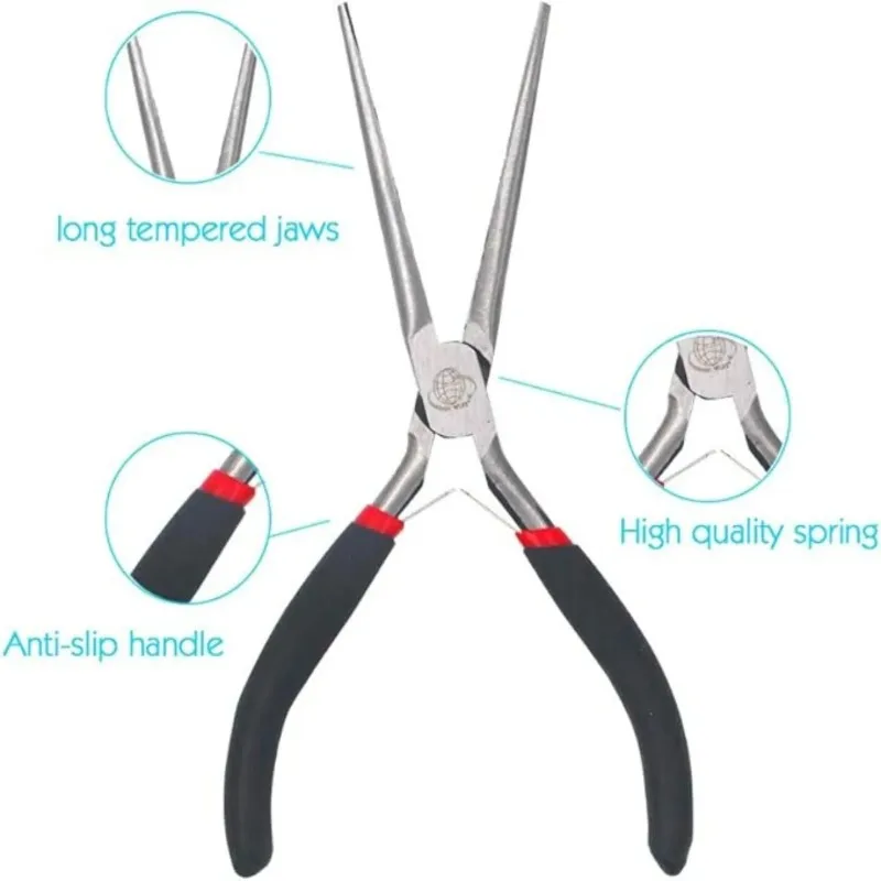 Long Nose Multi-Pliers - Precision Tip for Electrical Work & Crafting, Serrated Jaws with Wire Cutter (Professional Grade)