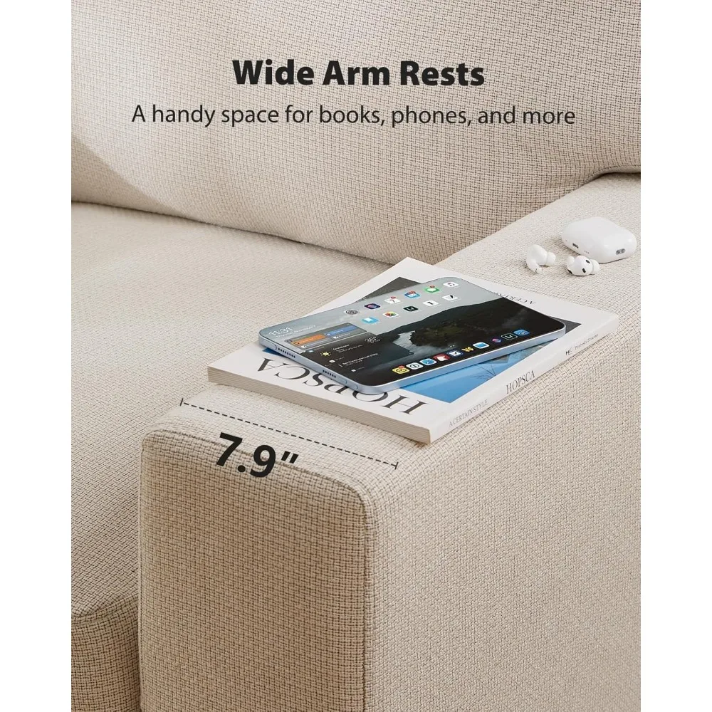 3 Seater Sofa Couch with Deep Seats and Wide Armrests, 89" Couches for Living Room,with Removable Cover, White Children's Sofas 6