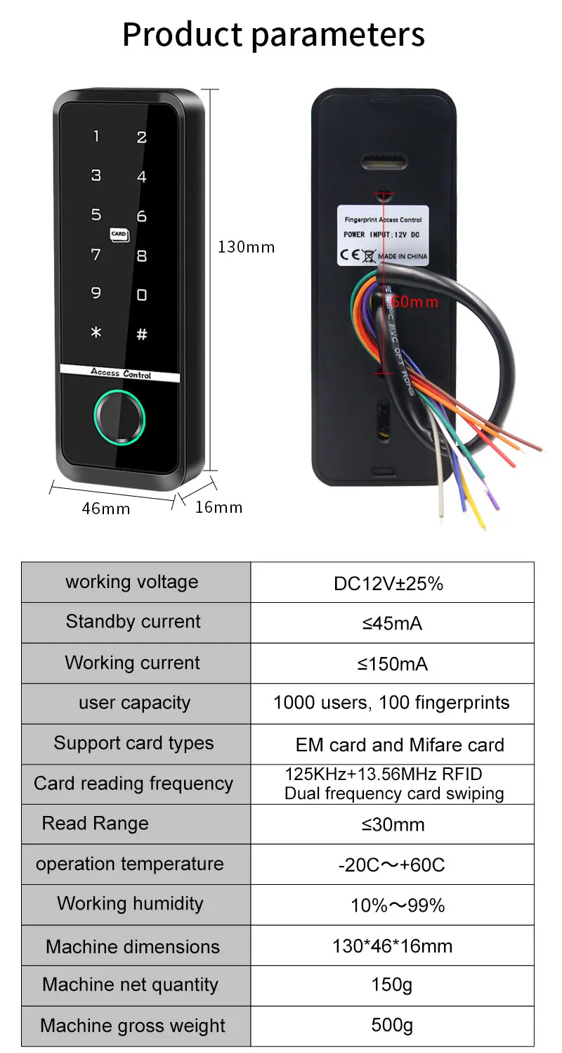 WiFi Tuya Fingerprint Access Controller Outdoor Waterproof Standalone RFID Keypa