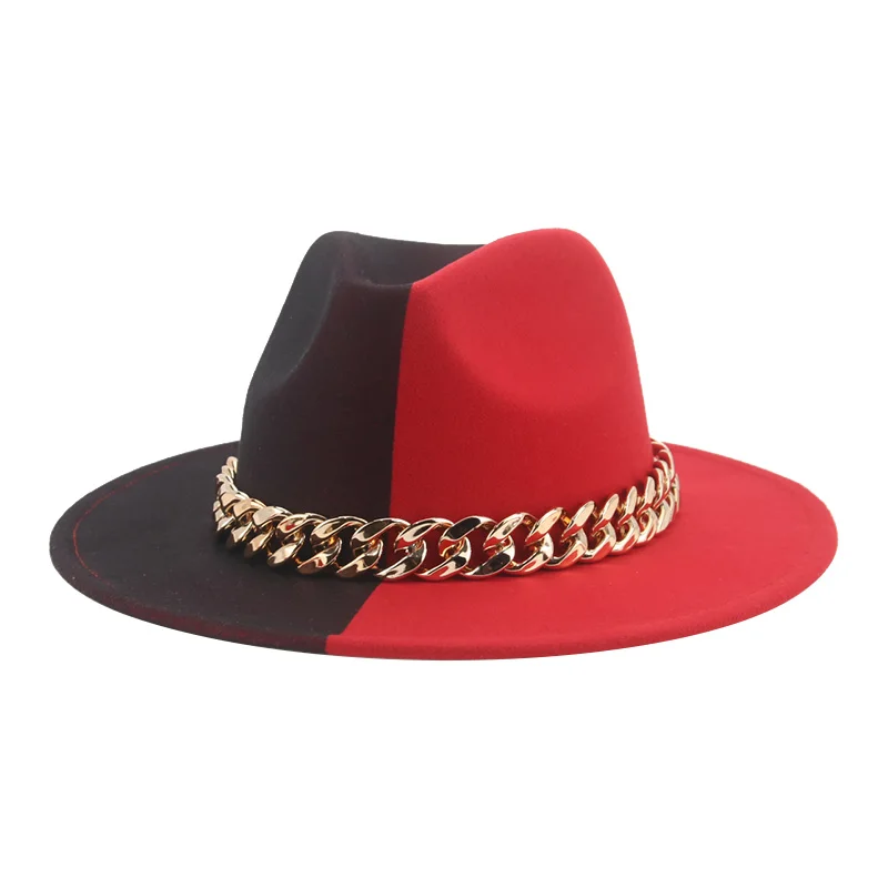 fedora cap Fedora Hats for Women Men Wide Brim Thick Gold Chain Band Felted Hat Jazz Cap Winter Autumn Panama Red Luxury Hat Chapeau Femme cheap fedora hats Fedoras