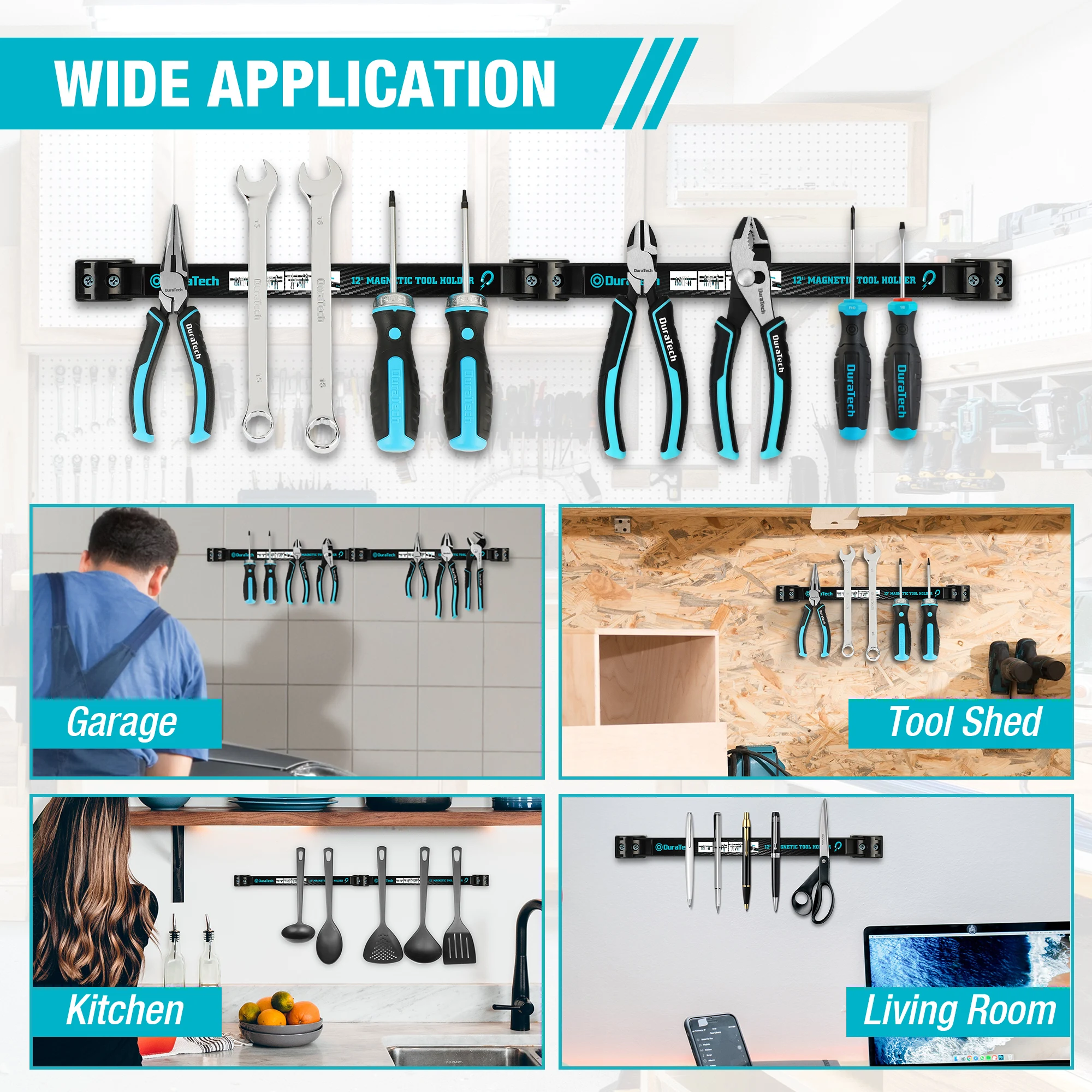 DuraTech 4PCS 12" Magnetic Tool Holder Strip Heavy Duty Magnetic Tool Bar with Mounting Screws for Garage Workshop Kitchen