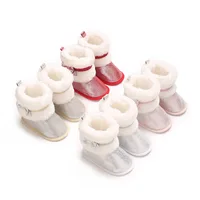 Winter Snow Baby Boots Newborn Warm Booties Shoes Soft Sole Shiny Flats with Cute Bows First Walkers Infant Shoes 0-18Months 2