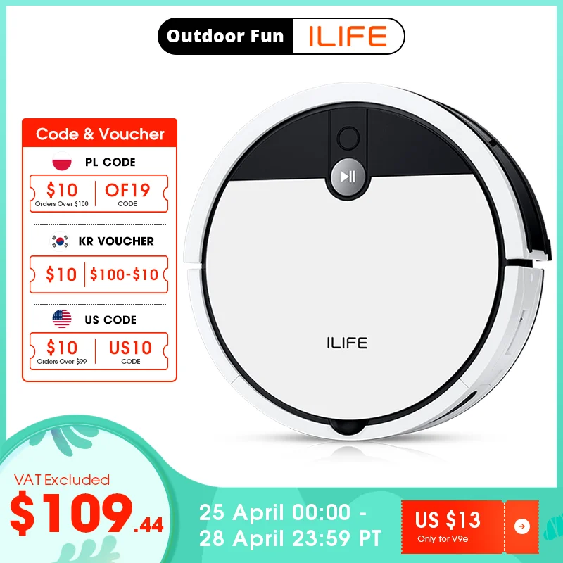 ILIFE V9e Robot Vacuum Cleaner Smart Suction, Dust Box WIFI Cellphones APP ,4000Pa Suction 110 Mins RunTime, Household Tools