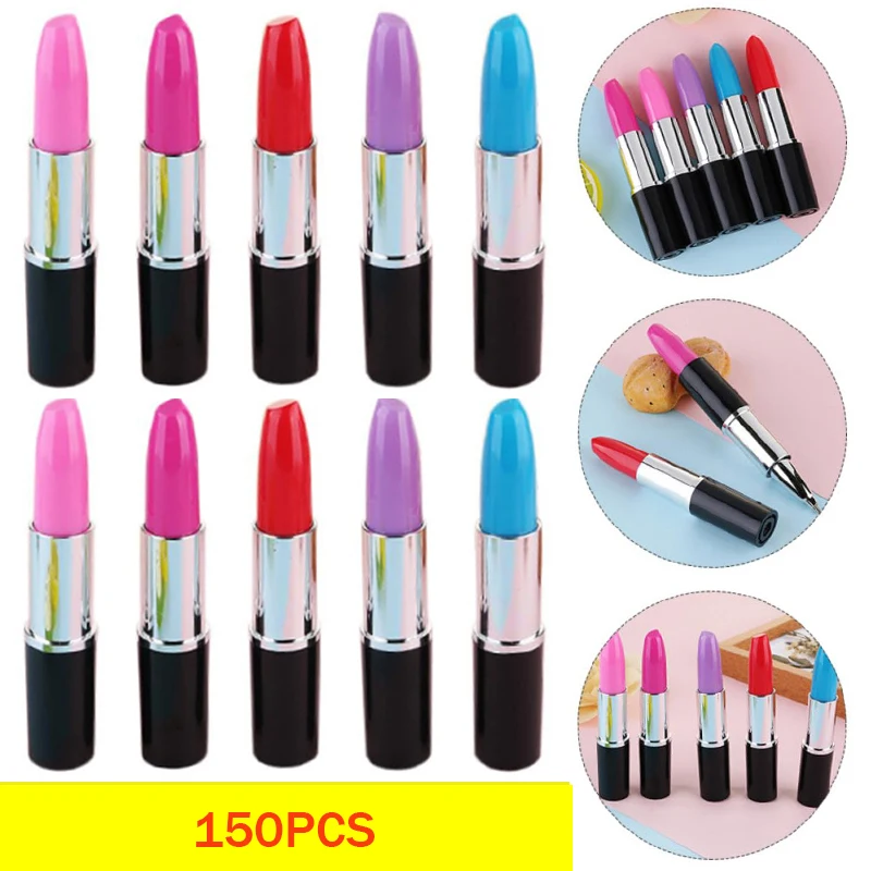 

150Pcs Lipstick Shape Pen Ballpoint Writing Pens Multi- Color Lipstick Cute Ball Pen Novelty Office Stationery Gift