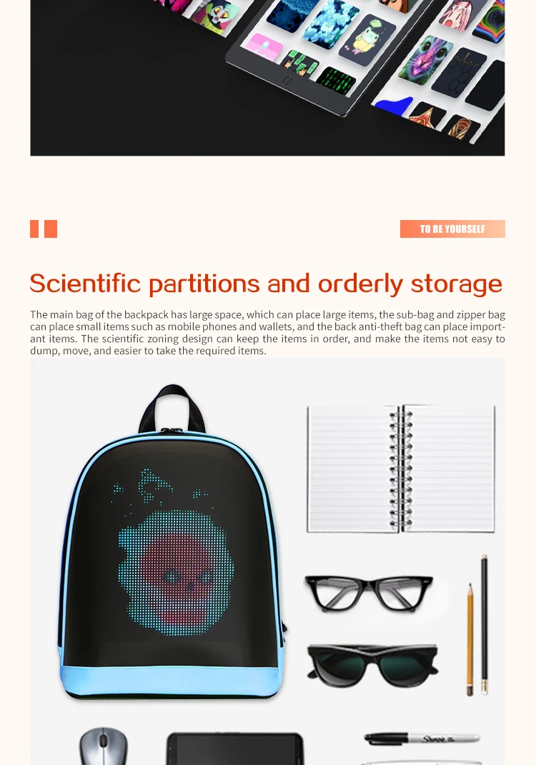 School Backpack Led Screen Cell Phone Programming DIY Pattern Lightweight Hard C