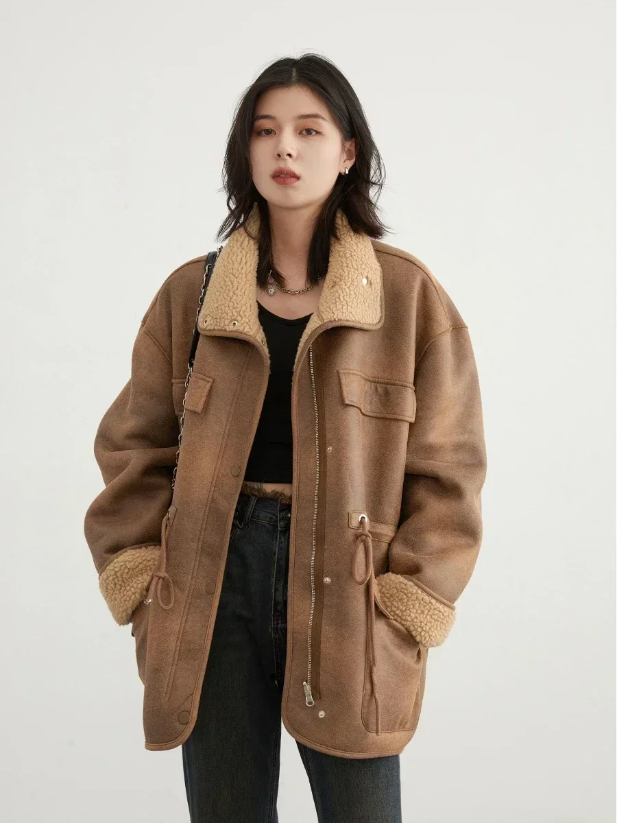 CHIC VEN Women's Jackets Thick Warm Solid Suede Reversible Jacket Motorcycle Outer Coat Loose Female Overcoat Winter Autumn 2023 2