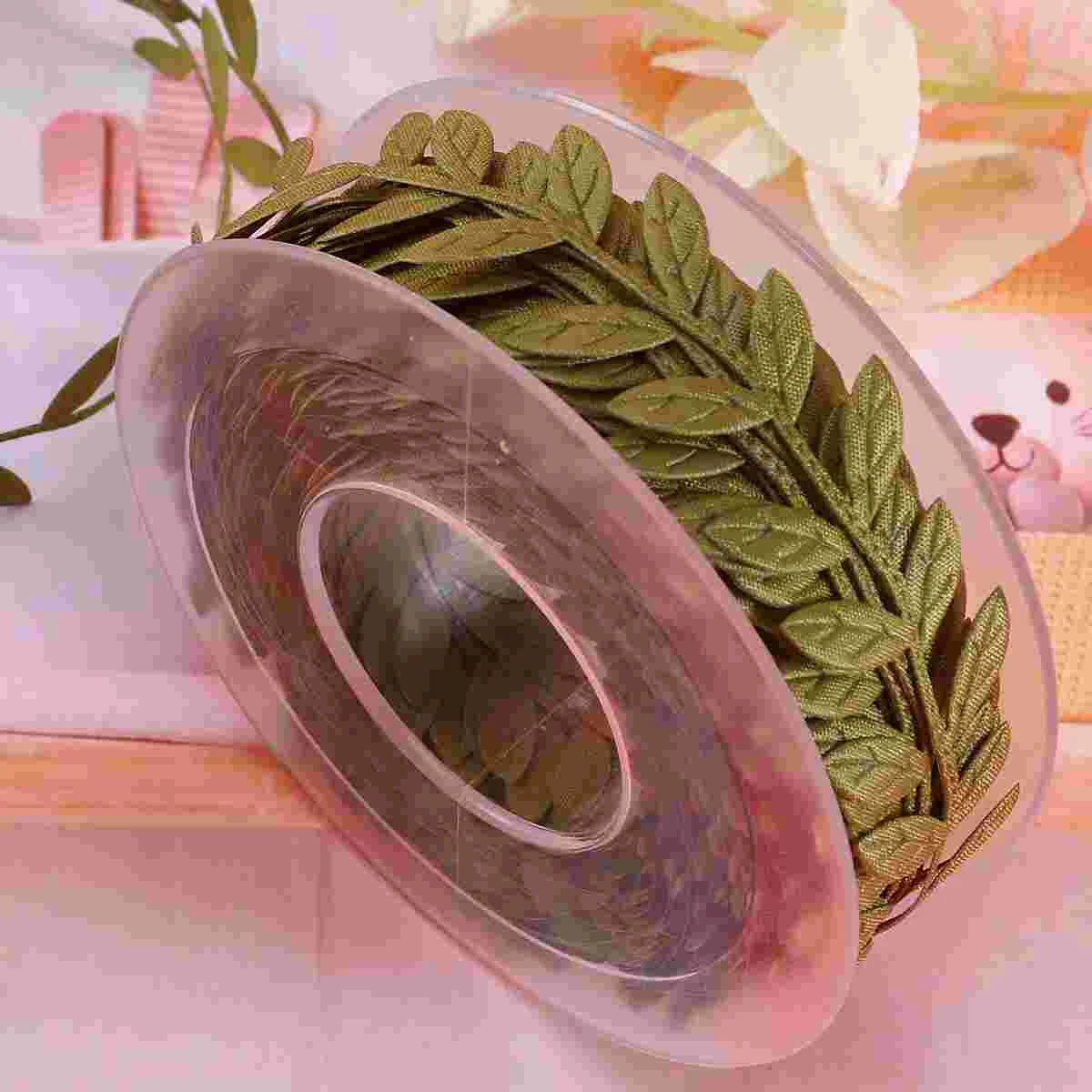 

15M Leaves Pattern Ribbon Wedding Festive Party Decor Gift Packing Ribbon Garment Accessory for DIY Sewing Decoration (Green)