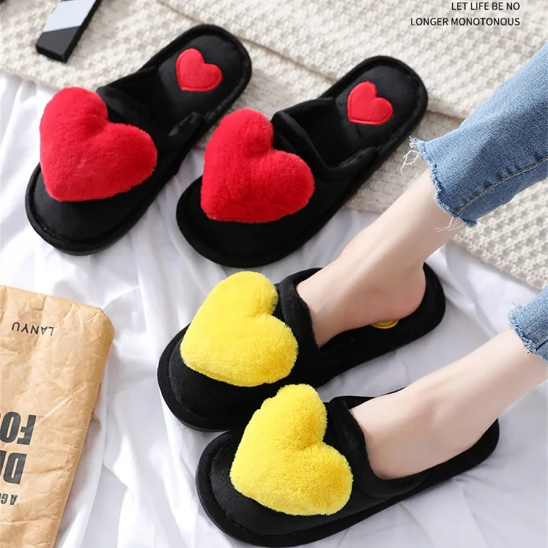 Women Indoor Warm Home Slippers Bedroom Cute Heart Pattern Non-slip Soft Comfort Plush House Slippers Shoes Autumn Winter — view 2