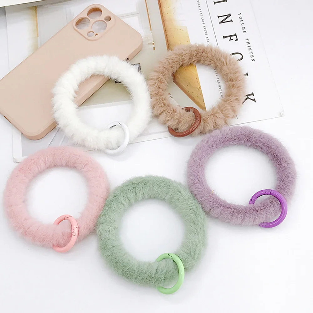 

Plush Circle Phone Hanging Ring Soft Cellphone Strap Women Lovely Bag Pendant Phone Hanging Ring Anti-Lost Lanyard Accessories