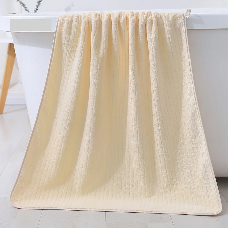 Coral velvet striped bath towel, pineapple grid quick drying towel, bath towel, small vertical strip, thickened water_voghion.com