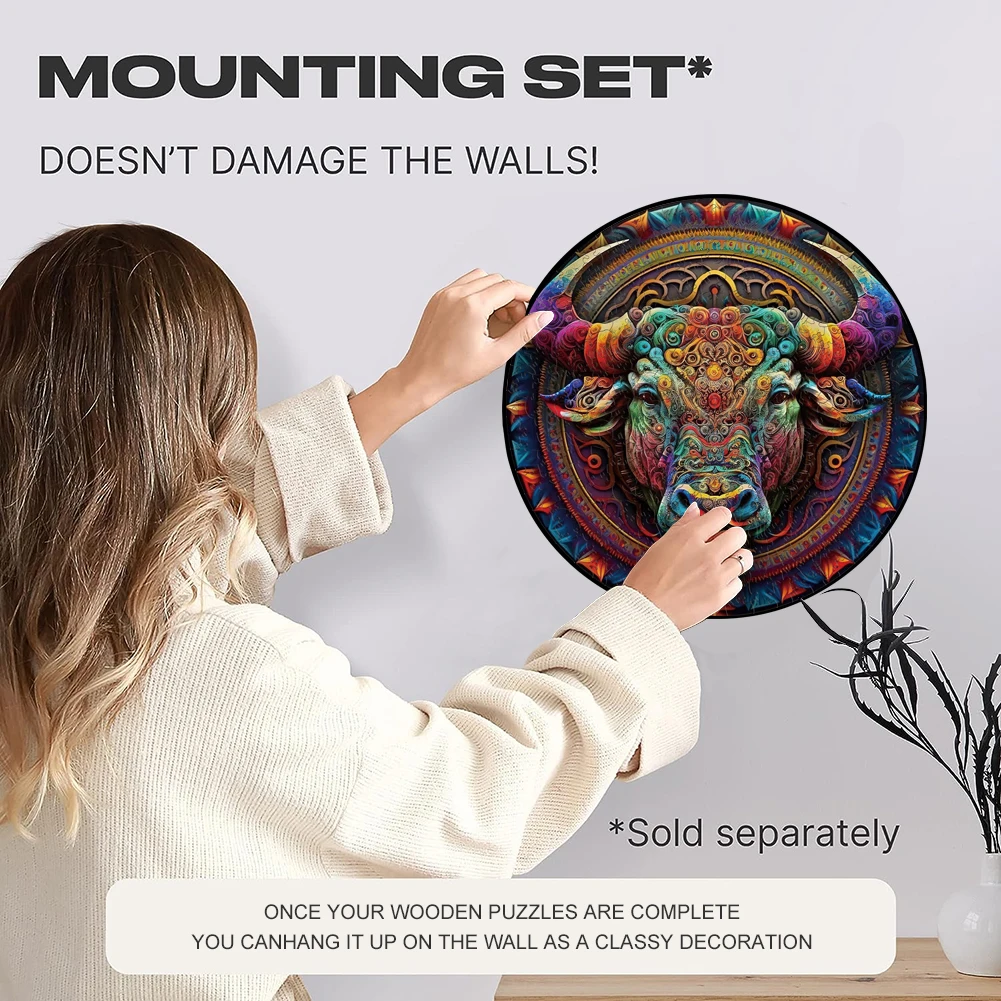 Wooden Puzzle Mandala Ox Toys For Animal Bull Jigsaw Puzzles Color Sorting Game 3D Wood Puzzle Best Gift For Adults And Kids