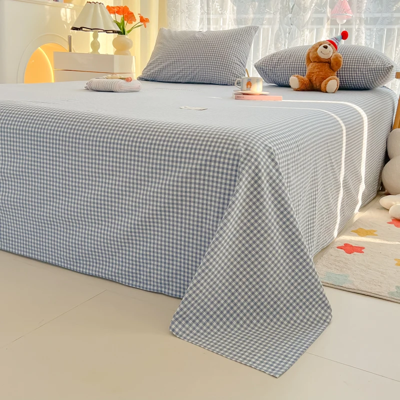 Mattress cover Japanese Style 100% Cotton Woven Flat Fitted Bed Sheet With Elastic Couple Bed Linen Single Bedding Full Size 2