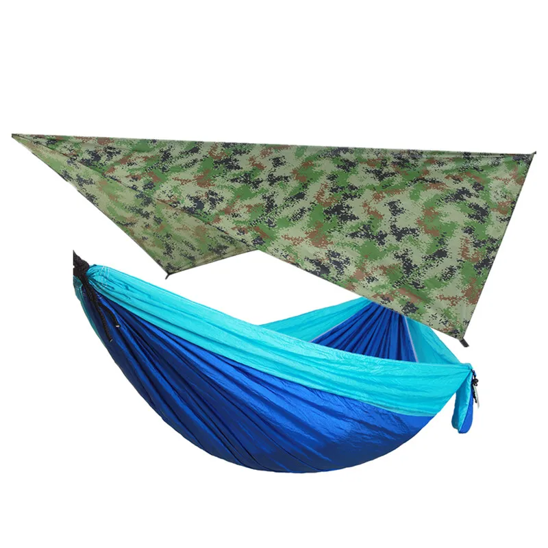 Camping Hammock Includes Mosquito Net, Rain Fly, Tree Straps, Perfect for Camping Lightweight Nylon Portable Single Hammock 