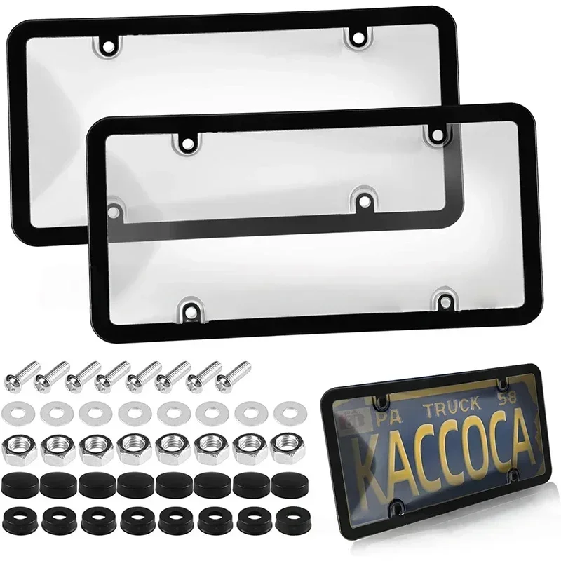 1/2pcs Rust-proof Protection Car License Plate Frames Cover, Transparent Plastic License Plate Holder Fits All States of The USA