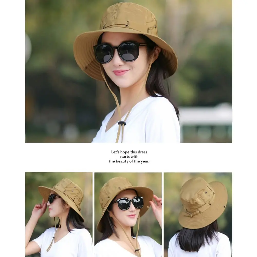 Foldable Summer Sunscreen Hat Unisex Waterproof UV Protection Fisherman Hat Wide Brim Solid Color Bucket Hat 6