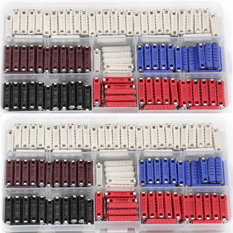 

200PCS Dia 6mm Automotive Fuses 5/8/16/25/40AMP European Car/Auto 6 Models Bakelite Auto Blade Fuse Assortment Kit Fuse Adapter