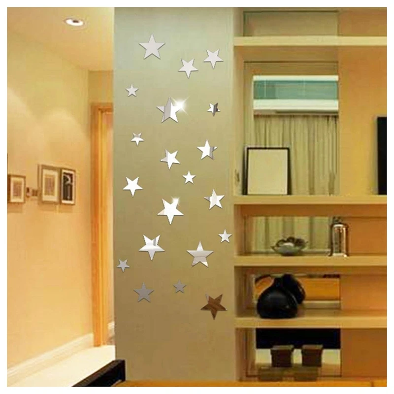 20pcs Acrylic Star Mirror Wall Sticker Cartoon Starry Wall Stickers For Kids Rooms Wall Decals Home Decor Cute Stars Art Mural 3