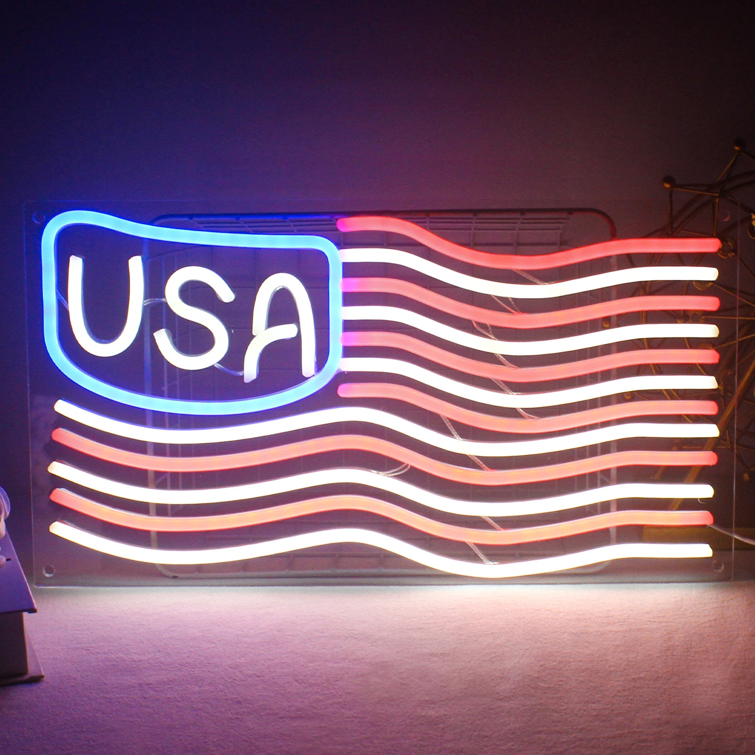 Wangxing American Flag Pattern Neon Sign  USA Supporters Exterior Light For Make American Great Again Aesthetic Wall Decoration