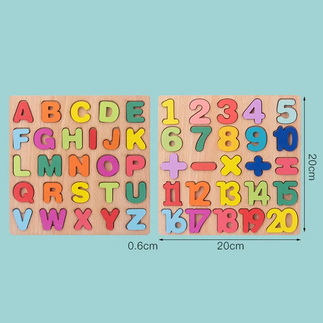 Wooden Puzzle Montessori Toys Alphabet Number Shape Matching Games 6