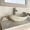 Natural Travertine Chiseled Oval Canoe Vessel Sink Hand Carved Real Stone Free Soap Tray Rustic Elegance Bathroom Upgrade 2
