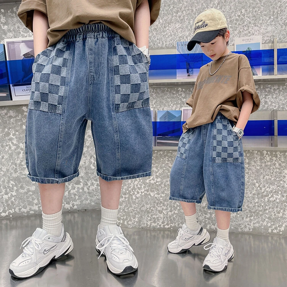 Big Smile Jean Shorts Boys Summer Denim Short Trousers Children Casual Loose Pant Denim Teen Kids Summer Beach Short 3-14Y