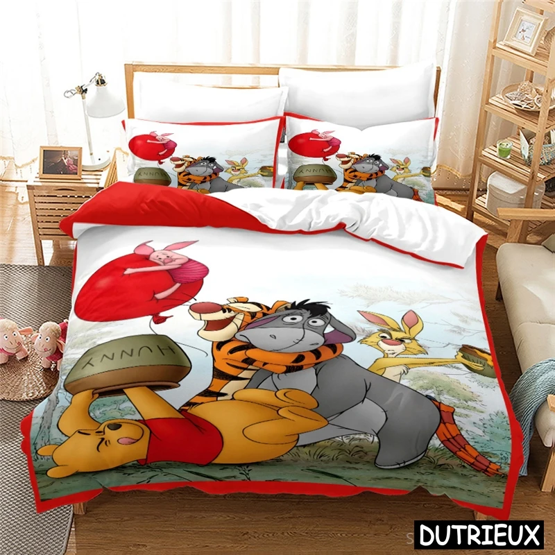 Disney Cartoon Winnie The Pooh Kawaii Bedding Set 3D Printed Bear Duvet Cover With Pillowcase Set Bedclothes For Home Bedroom