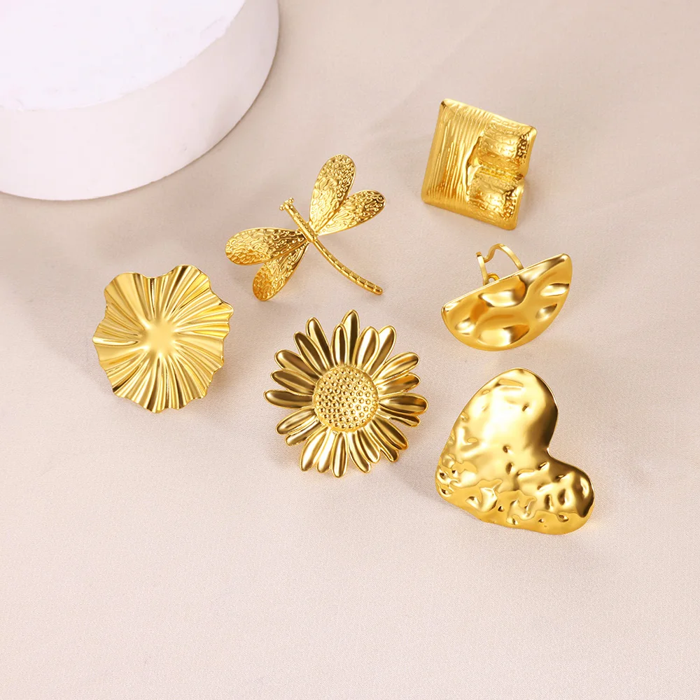 Exaggerated Big Sunflower Open Ring Bohemian Jewelry Wedding Gift For Women Stainless Steel