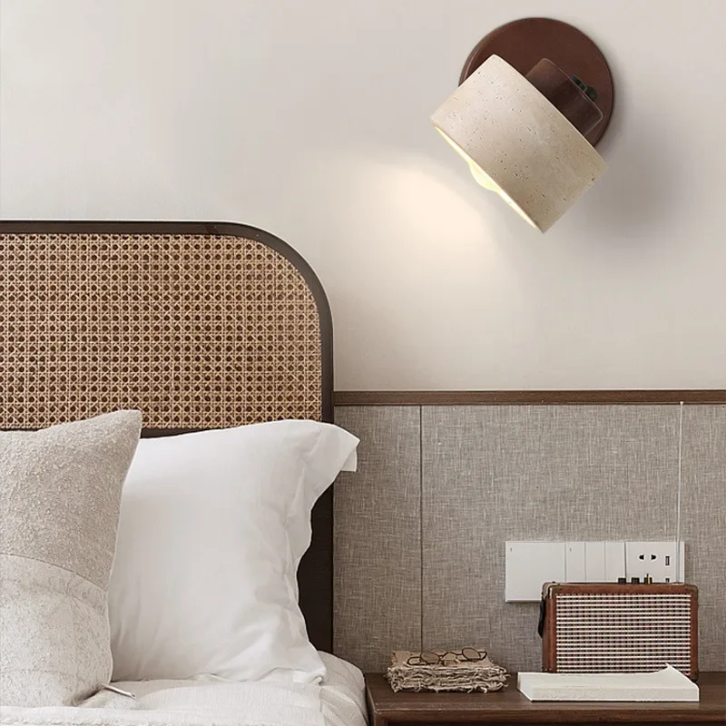 Yellow Cave Stone Japanese Style Wabi Sabi Bedside Wall Lamp Rotatable Image 3