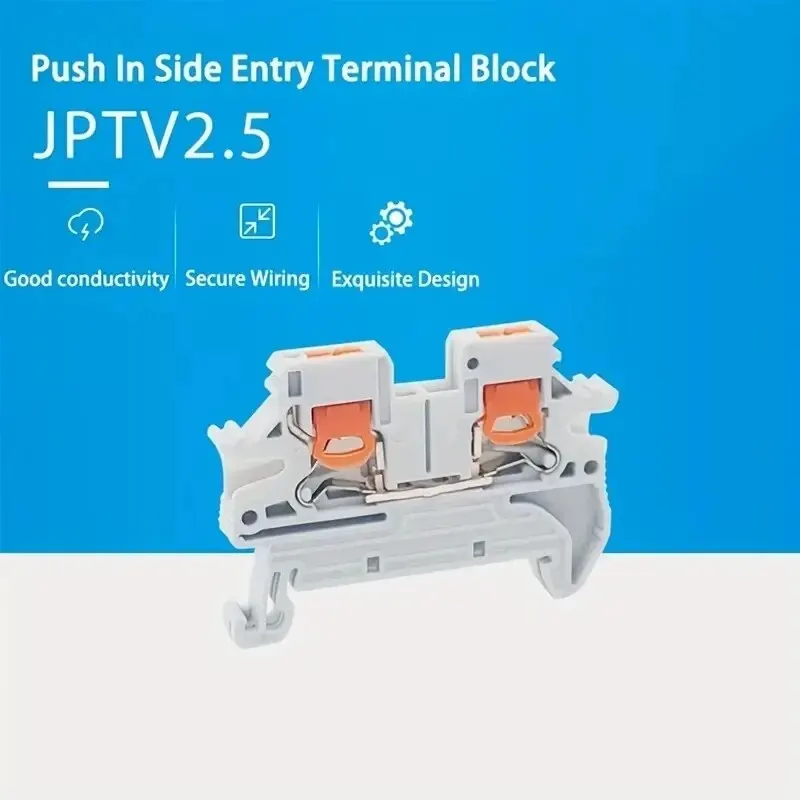 10Pcs PTV 2.5 DIN Rail Terminal Block Side-Entry Push-in Connection 2.5mm² 26-12AWG Cable Wiring Electrical Wire Connector