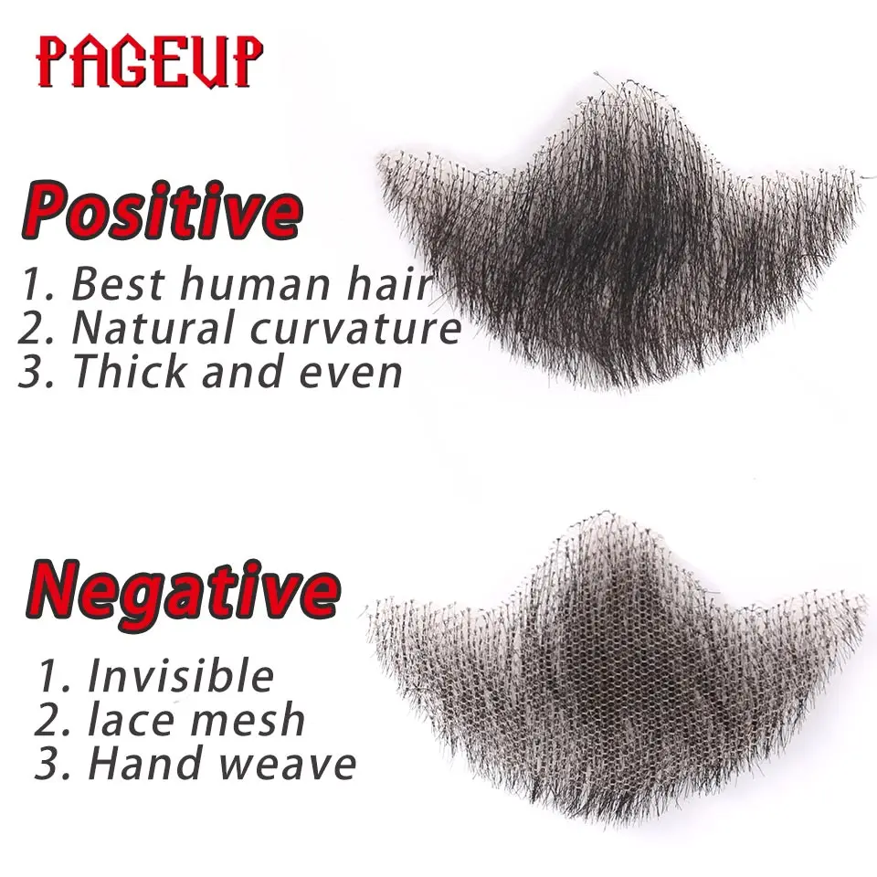 Pageup-Barba invisível de renda sintética feita à mão para homens, bigode falso, cabelo real, cosplay Barba Falsa