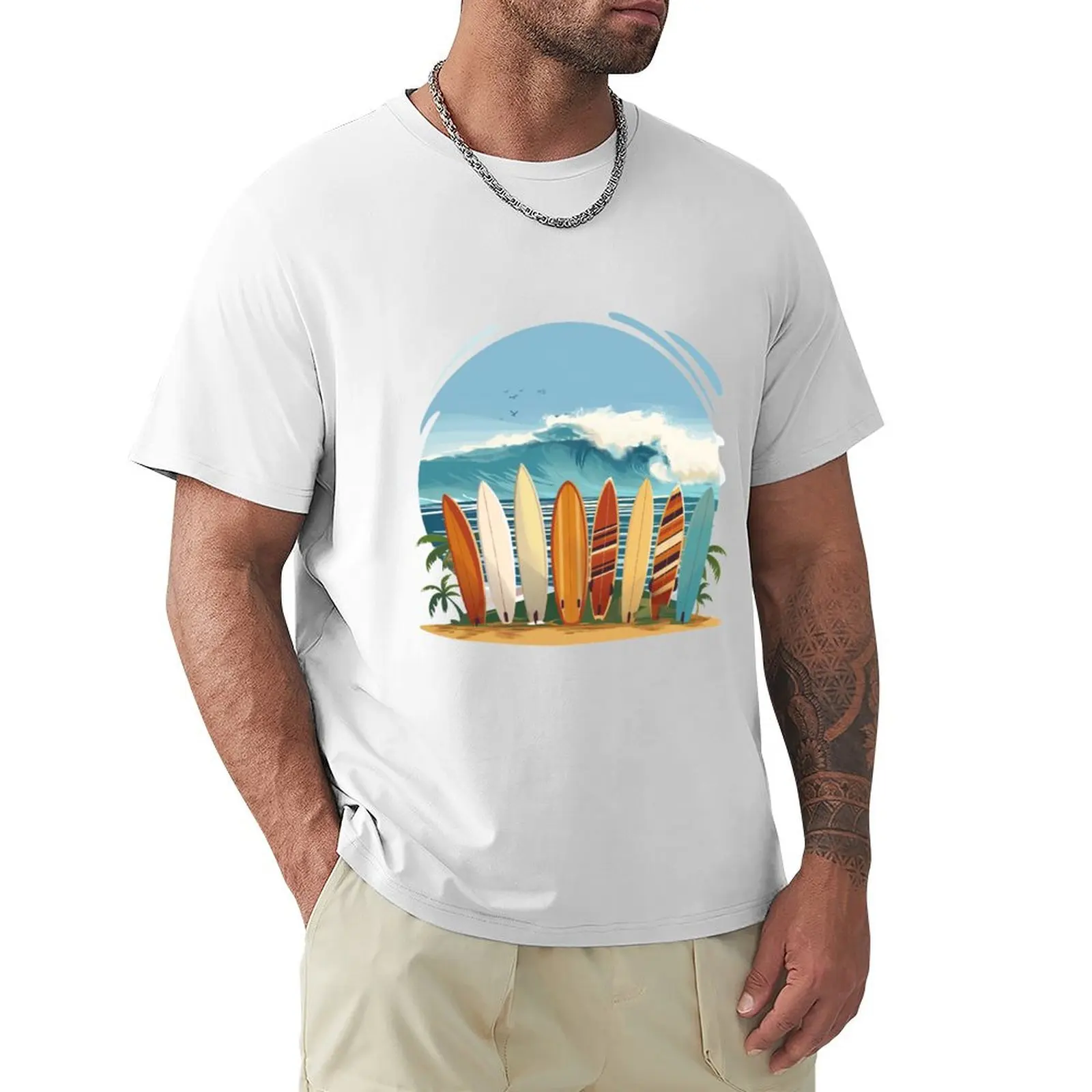 

Surfboards and Waves T-shirt quick drying heavyweights Men's cotton t-shirt