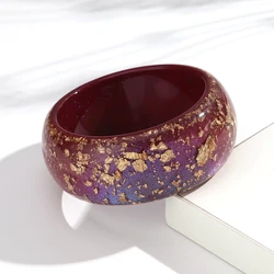 Elegant Gold Foil Irregular Square Wide Bangle - Trendy Resin Geometric Bracelet Statement Jewelry Gift (Circle - red)