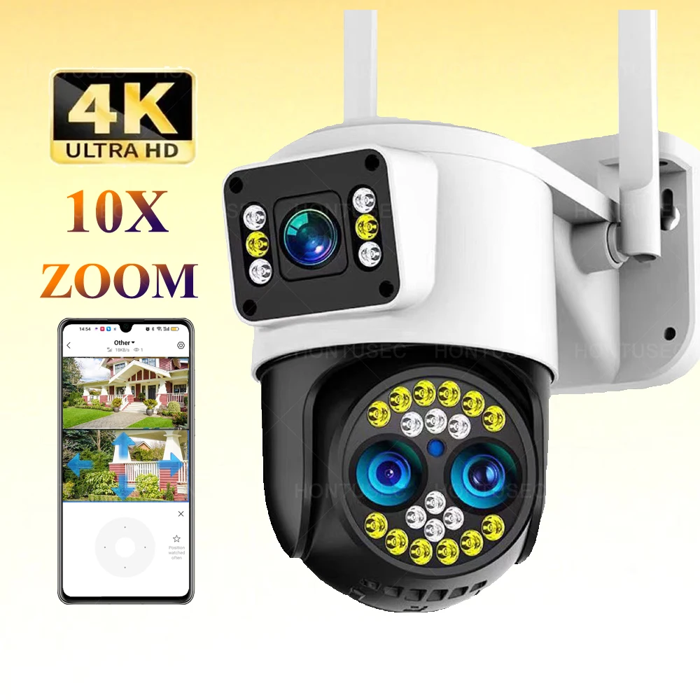 

Yoosee 4K 8MP Three Lens Dual Screens 10X Optical Zoom Two Way Audio Color Night Vision Auto Tracking Wireless Security Camera