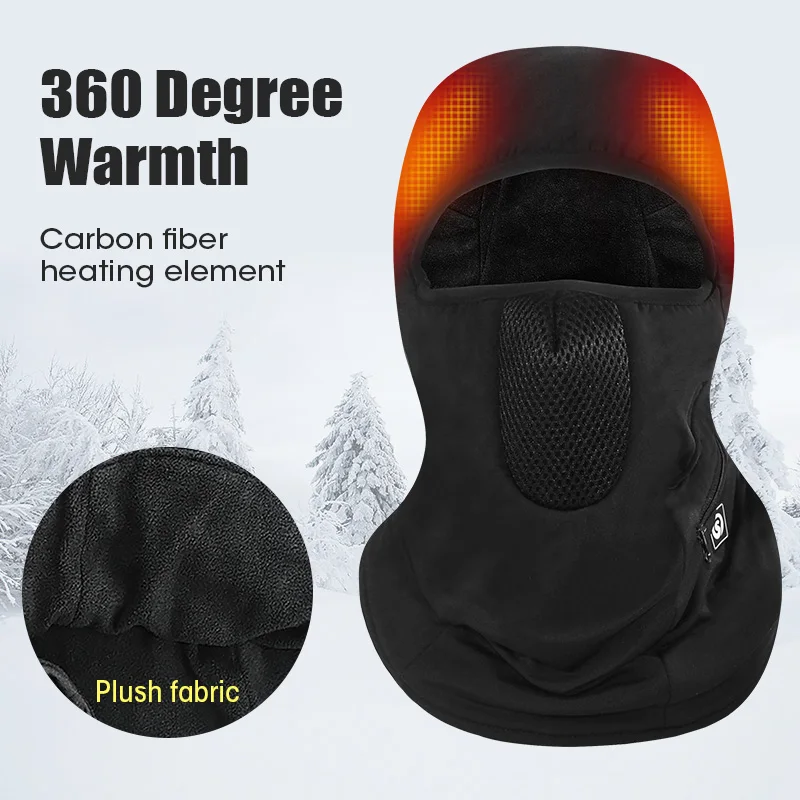 Winter Warm Balaclava Hat Breathable Cycling Cap Outdoor Sport Full Face Cover Scarf Motorcycle Battery Can Be Heated Bike Helme