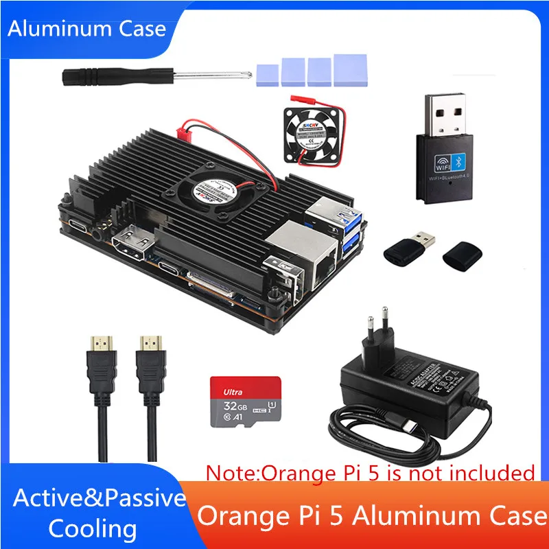 

Orange Pi 5 Aluminum Alloy Case with Fan Heat Sink Active Passive Active & Passive Metal Cooling Enclouse Production Box for OPi