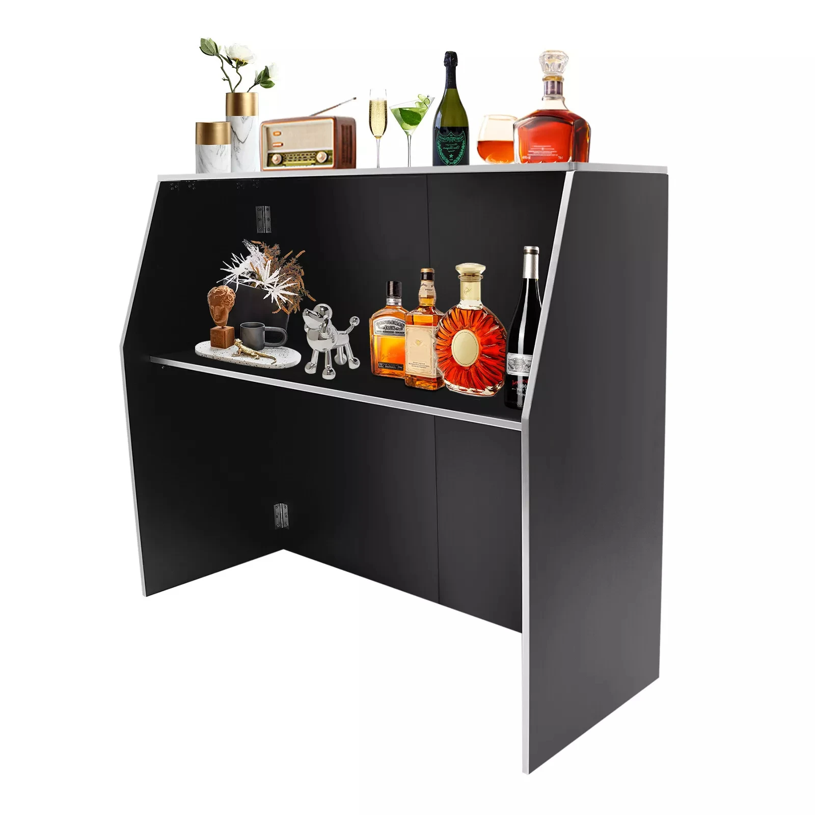Foldable Portable Bar Cabinet - Rectangular Freestanding Event Bar 6