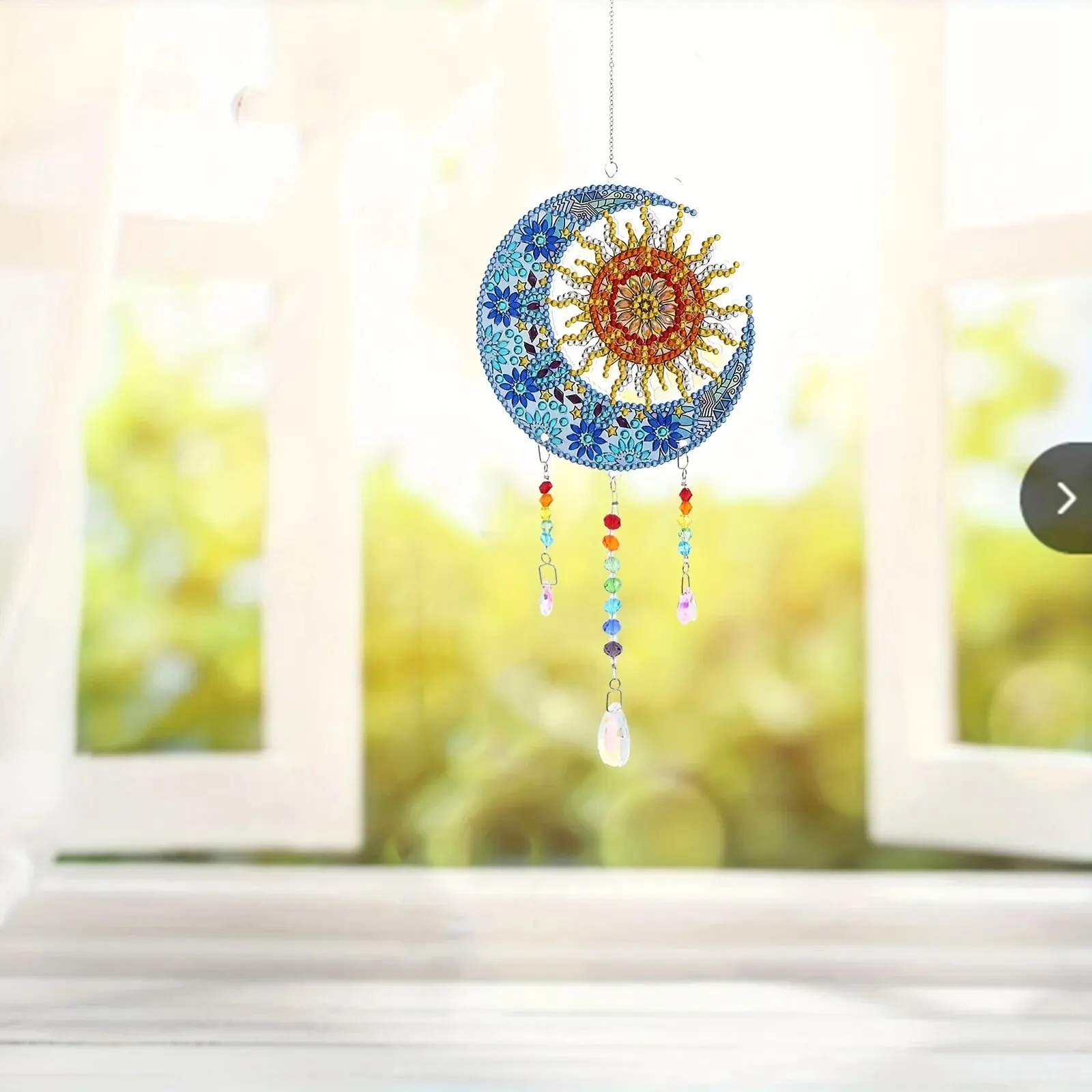 Acrylic Double-sided Crystal Diamond Painting with Sun, Moon, Heart & Tree Pattern - DIY Wind Chimes Kit